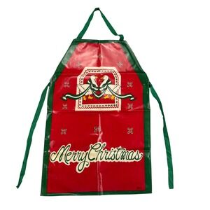Vintage Merry Christmas Waterproof Vinyl Apron Geese Holiday Red Green Retro
